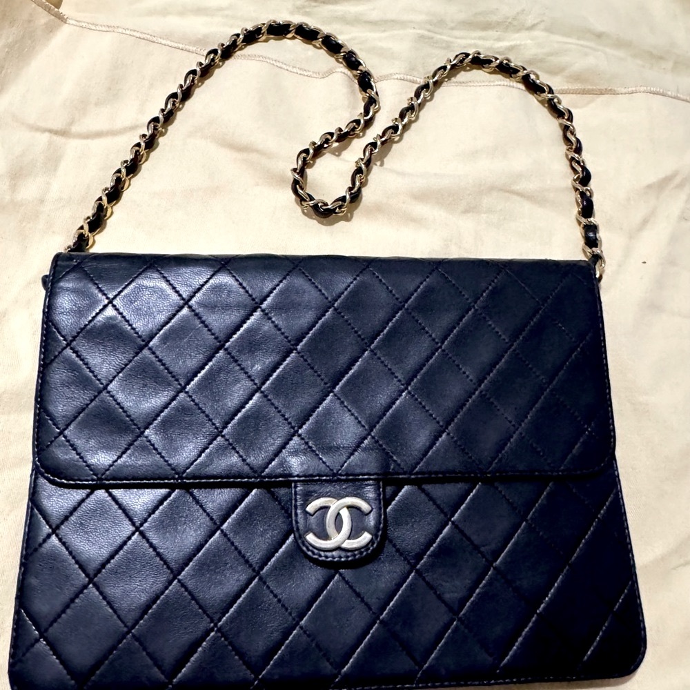 Chanel Black and Gold Quilted Shoulder Bag with Iconic CC Logo